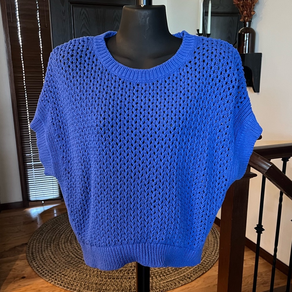 Express Open Weave Short Sleeve Sweater Matisse Blue Size medium